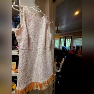 Elegant Lace Dress with Fringe Hem